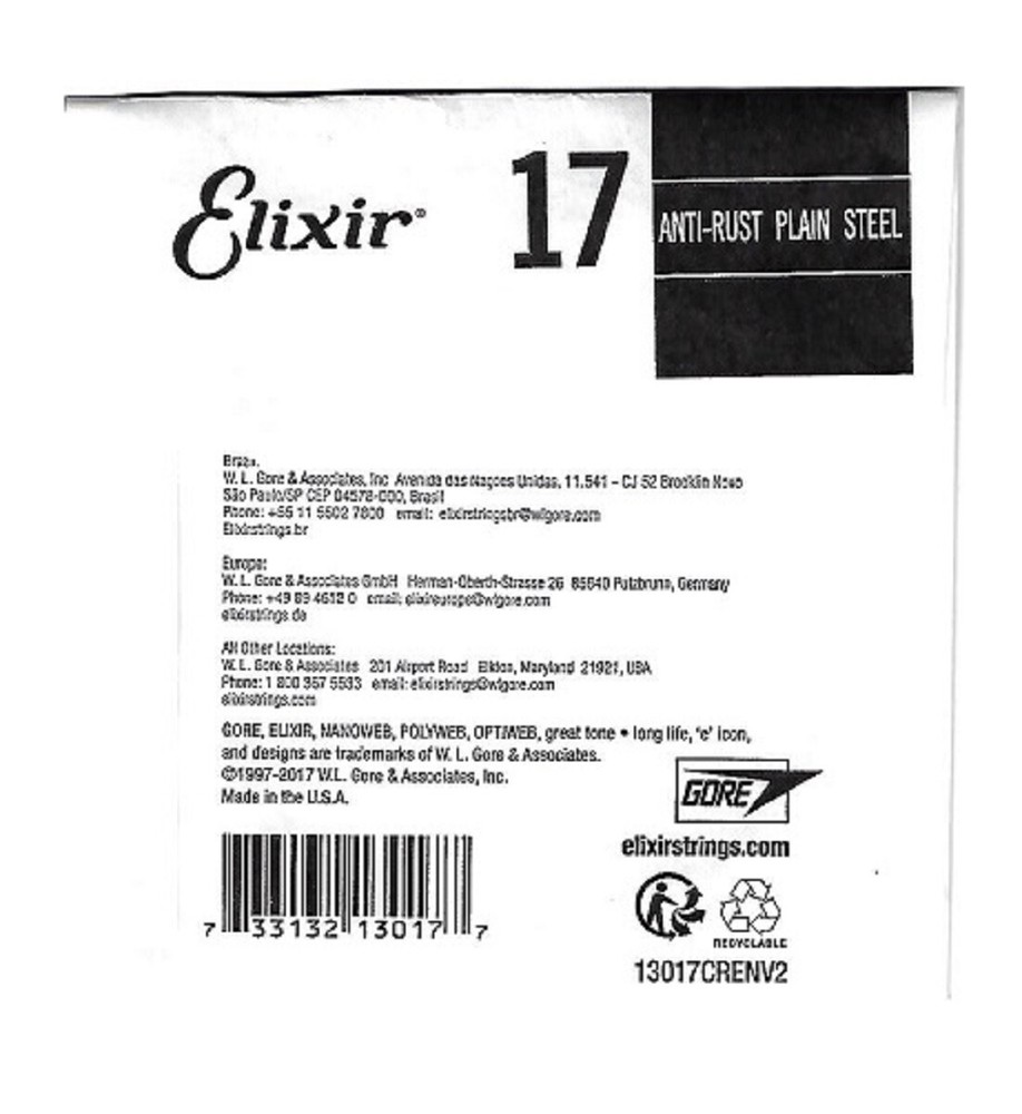 ELIXIR 13017 Anti-Rust Plain Steel .017 Single String with FREE Shipping