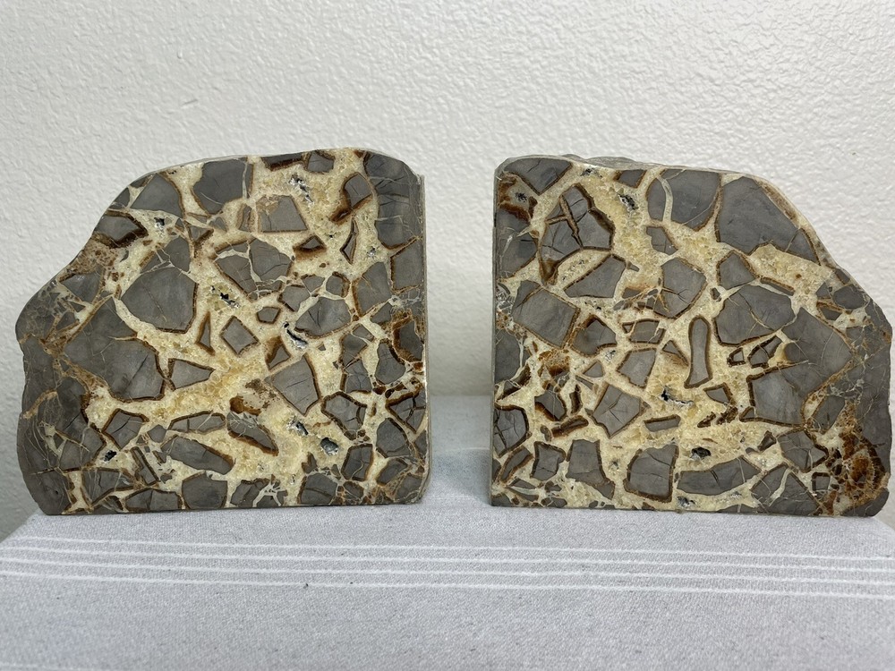 Serpentine Geode Slice Polished Dragon Stone Bookends