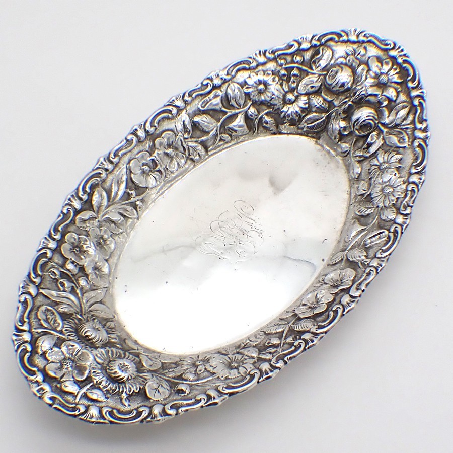 Repousse Oval Bread Tray Jacobi and Jenkins Sterling Silver Mono MRJ