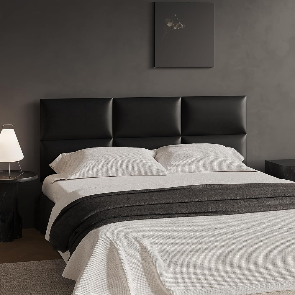 Black Stick-On Wall Mounted Headboard - 6-Piece Modular Bed Backboard for Queen