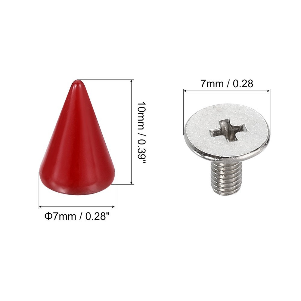 20 Sets Spikes and Studs, 7 x 10mm Cone Punk Spikes Rivet, Red