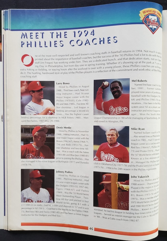 1993 Philadelphia Phillies NLCS Official MLB Program Daulton Schilling Williams