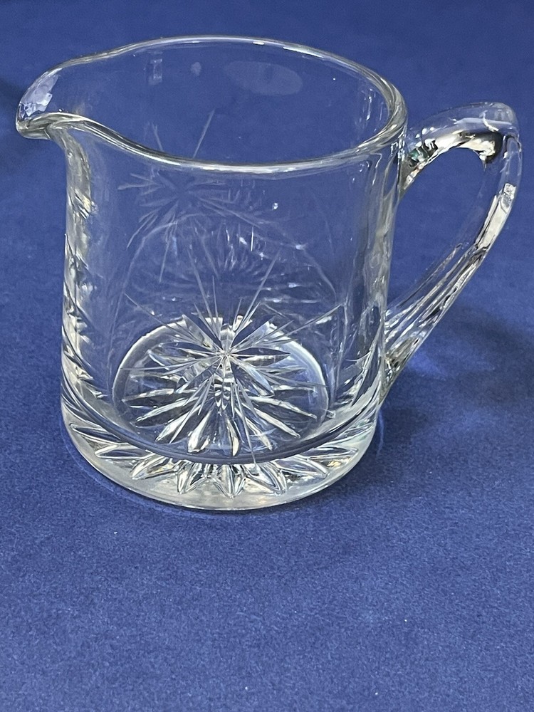 VTG Clear Etched Glass-Atomic Starburst Pattern Open Creamer & Sugar Set