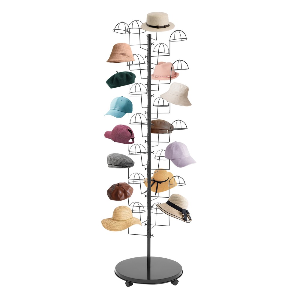 Freestanding Hat Rack Stand, Rolling Hats Display Rack, Hat Display Stand Black