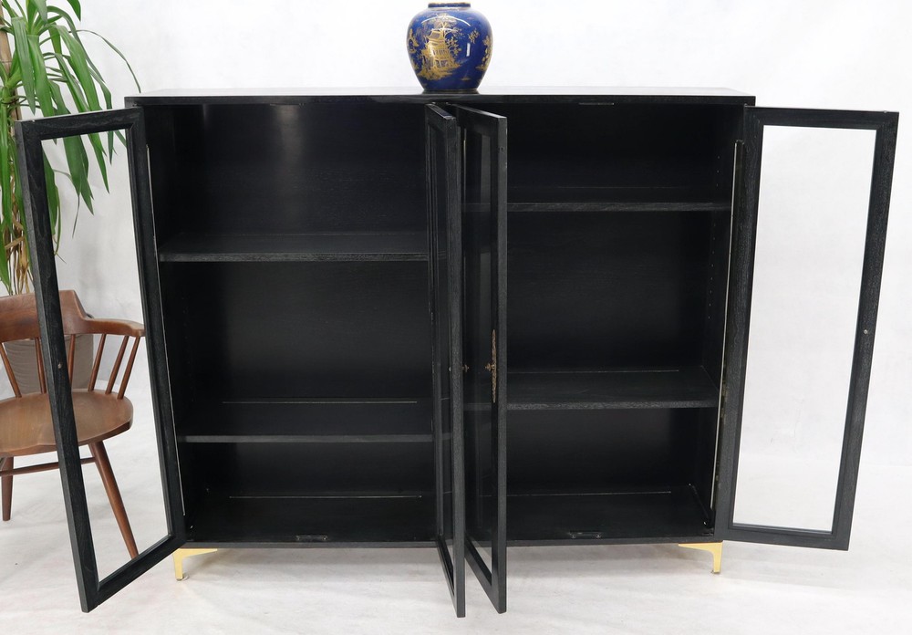 Large Mid-Century Modern Ebonized and Cerused Walnut Four Doors Bookcase