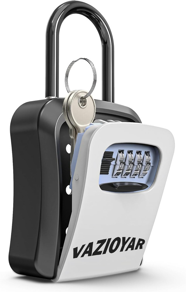 Key Lock Box for Outside, Portable Waterproof Wall Mounted Resettable 4-Digit Co