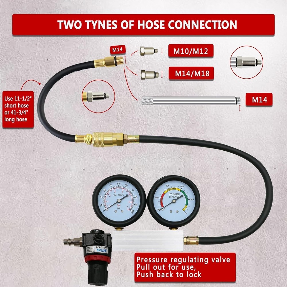 Cylinder Leak Down Tester Tool Kit, Gasoline Engine Compression Leak Down Tester