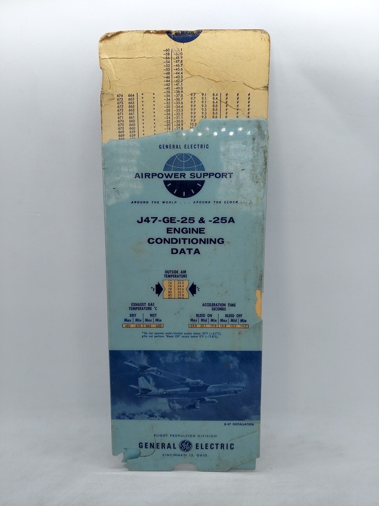 1961 General Electric J47-GE-25 & 25A Engine Conditioning Data Slide Chart B-47