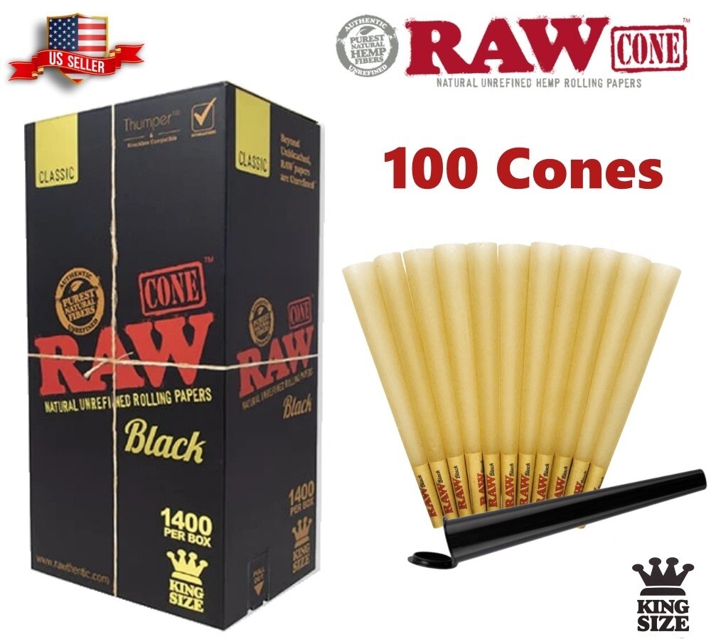 Authentic RAW Black King Size Pre-Rolled Cone 100 Pack & Tube
