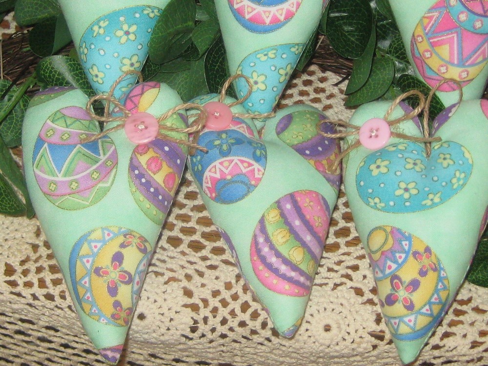 Country Decor 6 Easter Egg Hearts Tree Ornaments Handmade Easter Gifts