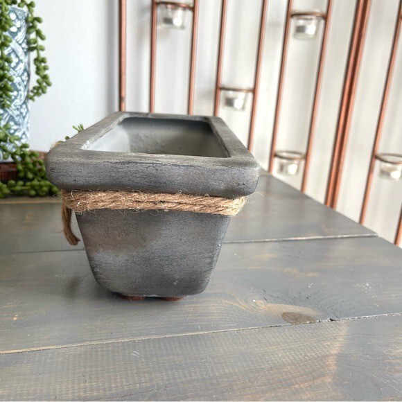 Eclectic Revival Upcycled Hand Painted Rectangular Planter Grey Twine & Greenery