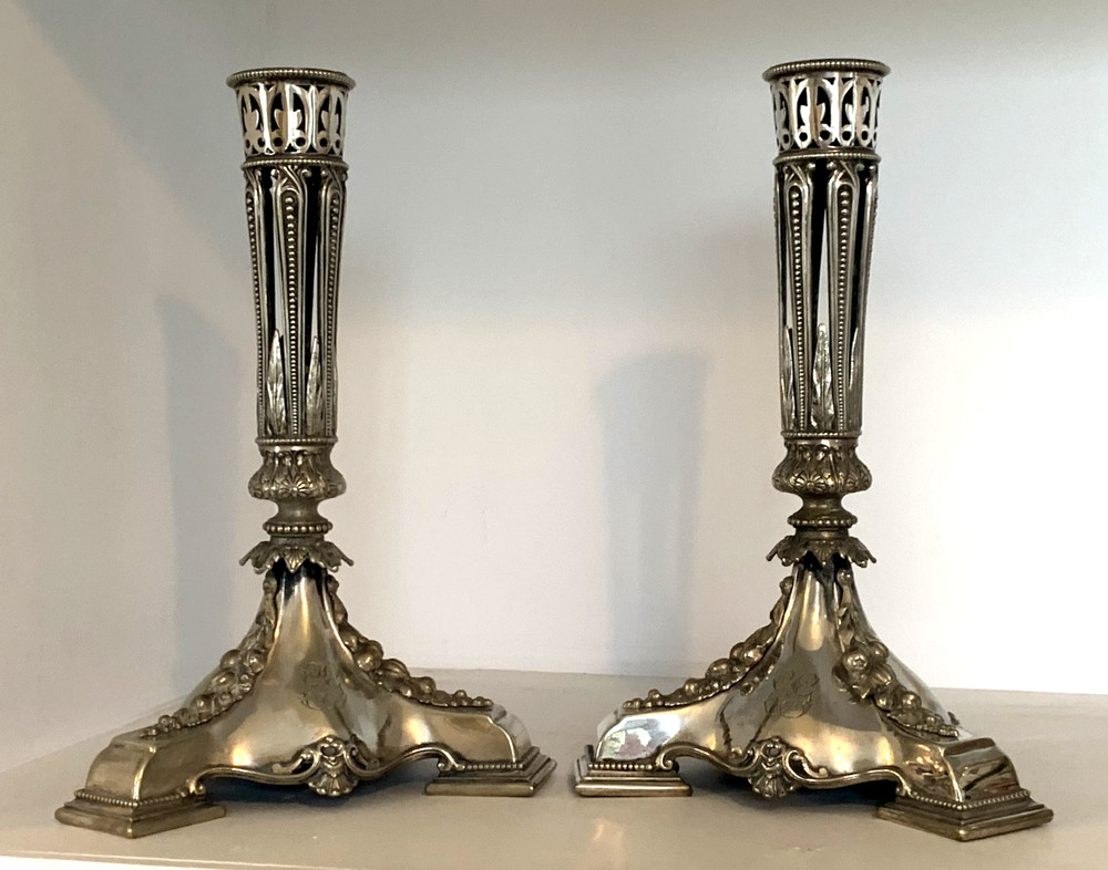 1863 Neoclassical Mappin Silver Plate Candlesticks 23cm