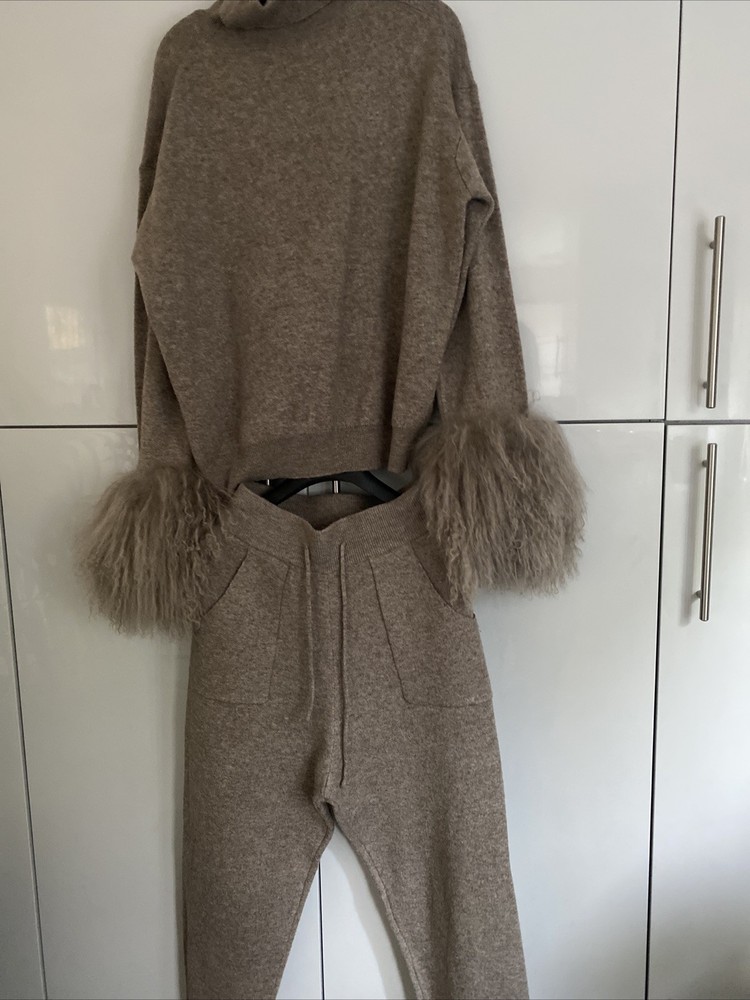 Twenty Fall Wool & Mongolian Fur Co Ord Tracksuit Set Size M