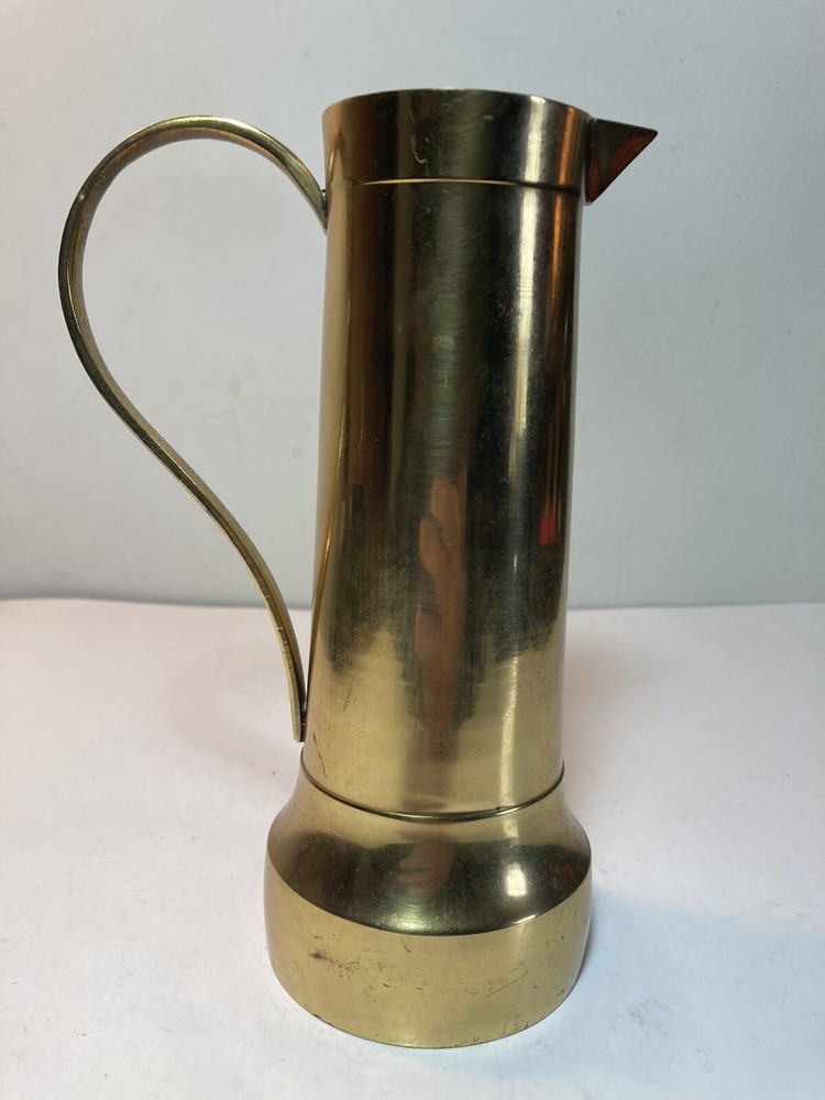 Vintage Solid Brass Pitcher Flower Pot Vase 7.75”