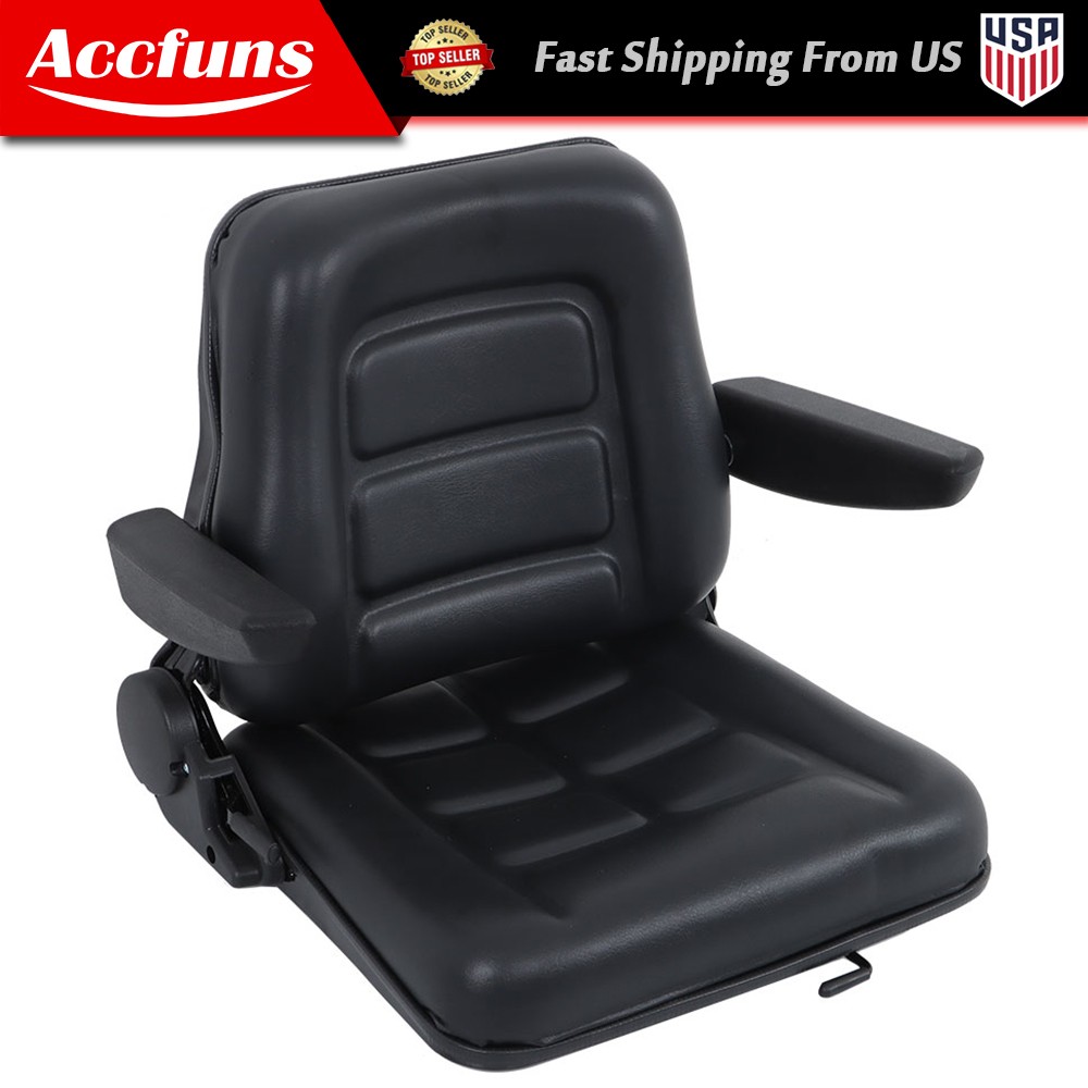 Universal Seat For Forklift Tractor W/Foldable Backrest Slide & Armrest