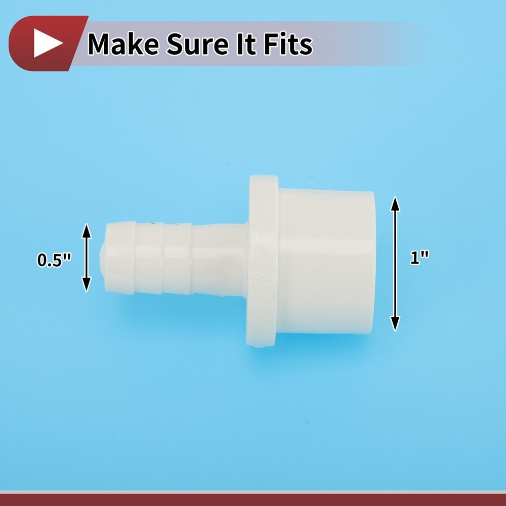 Plastic Hose Barb Fitting 1"x0.5" Straight Through Pipe Connector White 5 Pcs