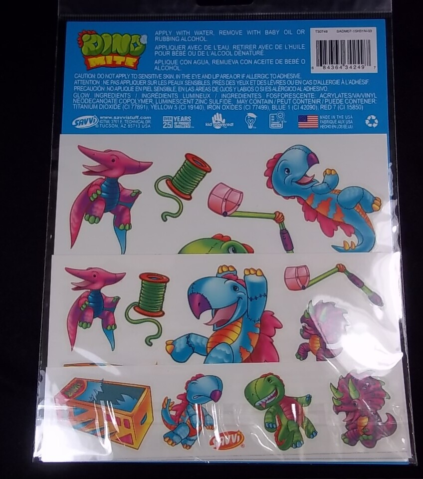 Savvi DinoMite 25 temporary tattoos pack Made USA