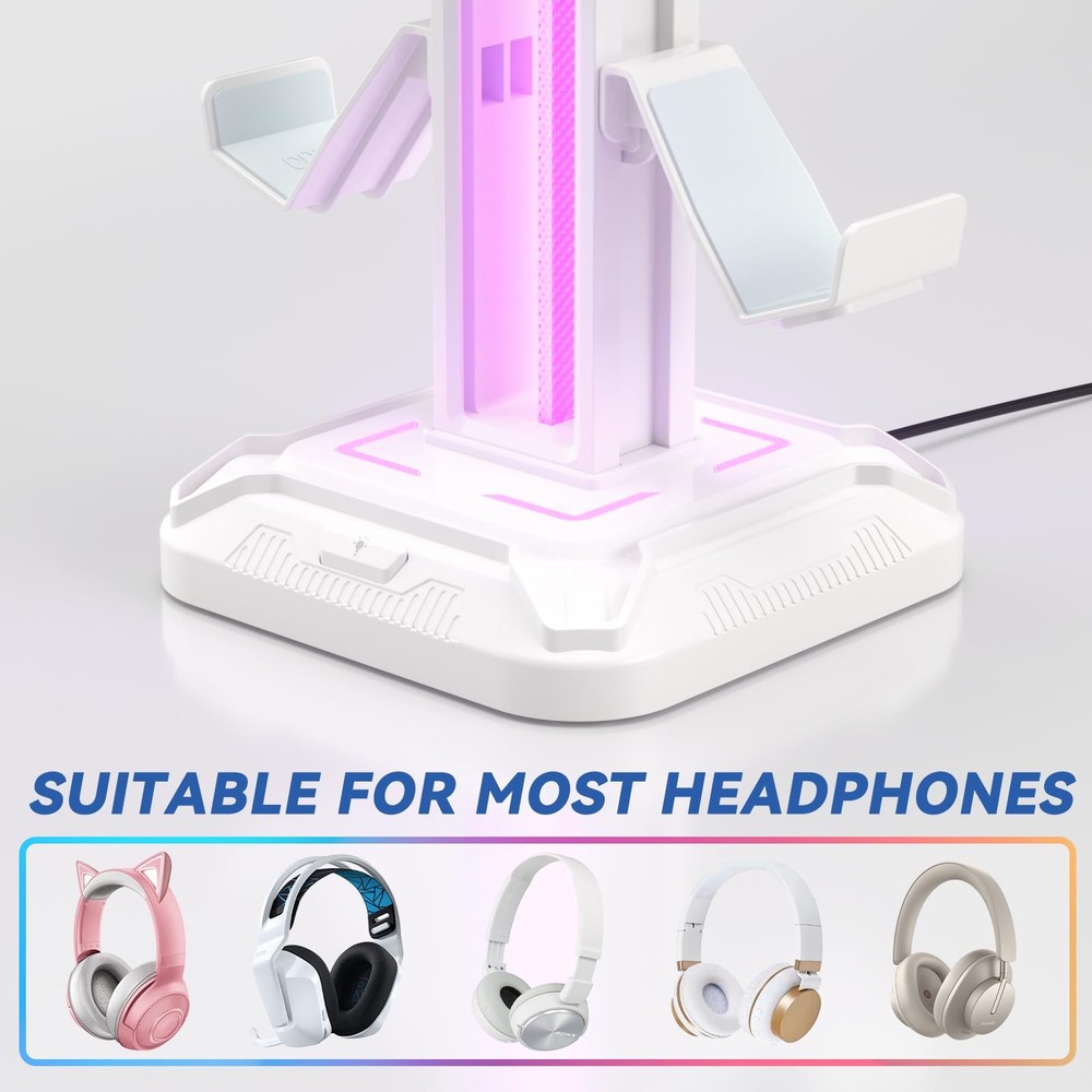 RGB Headset Stand with 9 Light Modes - Controller Holder for Desk - Rotatable...