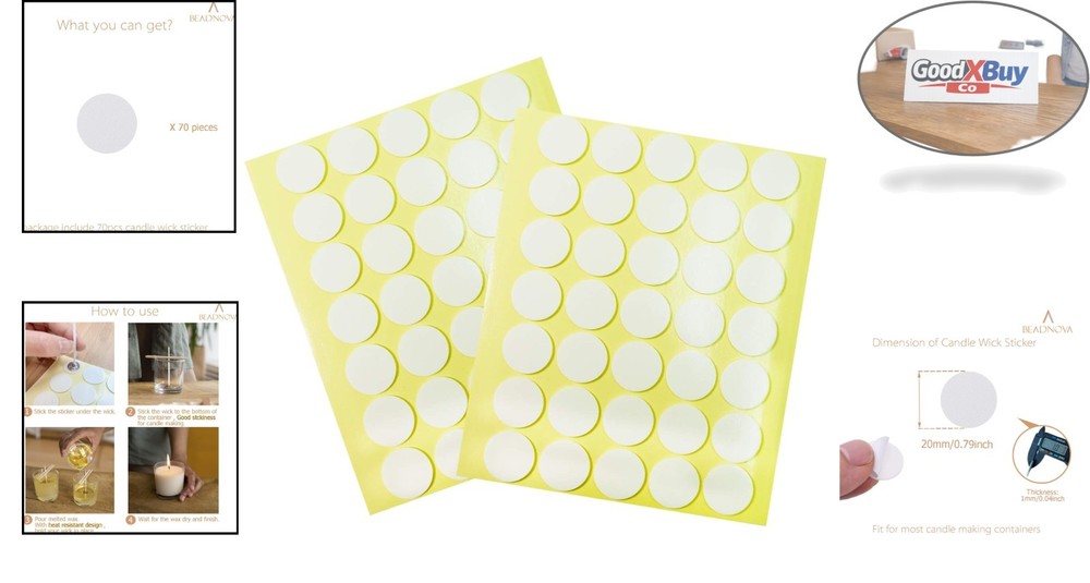 Double Sided Candle Wick Stickers 70pcs for Candle Making DIY, Leaf Pattern, ...