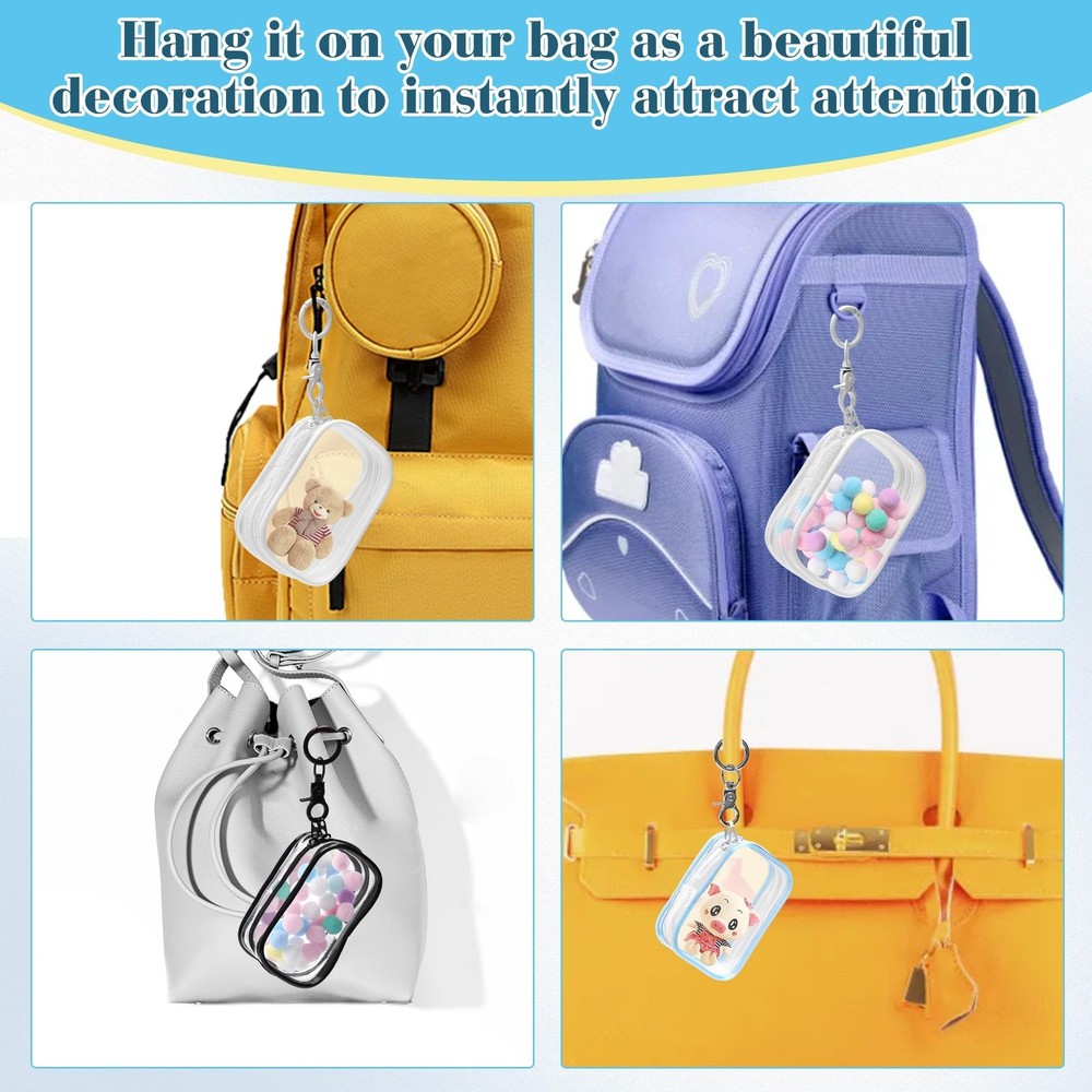 4Pcs Clear Figure Display Bag with Keychain, Dustproof Small Display Case for...