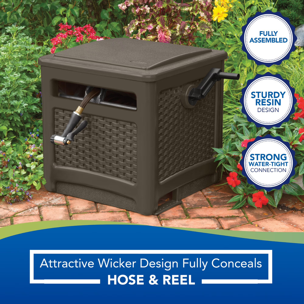 Suncast 225 ft. Smart Trak Wicker Garden Hose Reel Guide and Hideaway Java Brown