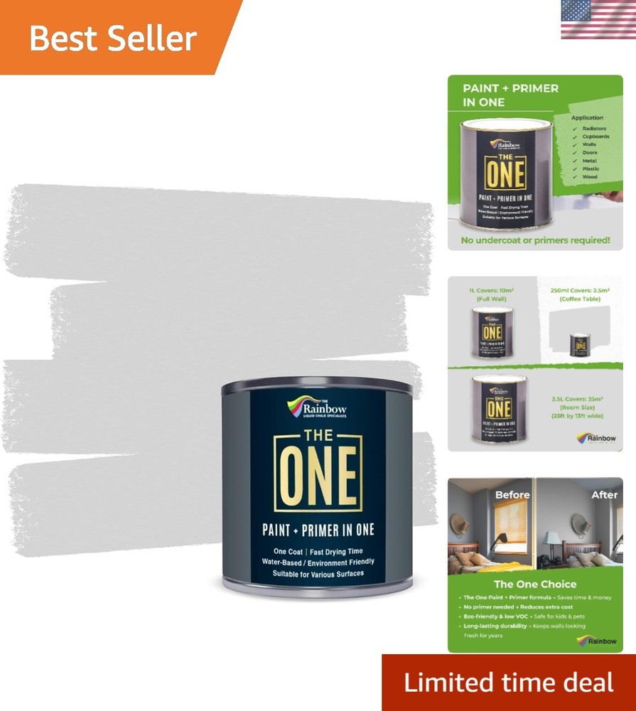 All-in-One Light Grey Paint & Primer - Eco-Friendly Matte Solution, 1 Liter