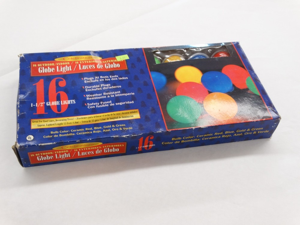 Vintage NOS Celebrations 1 1/2" Globe 16 Light String