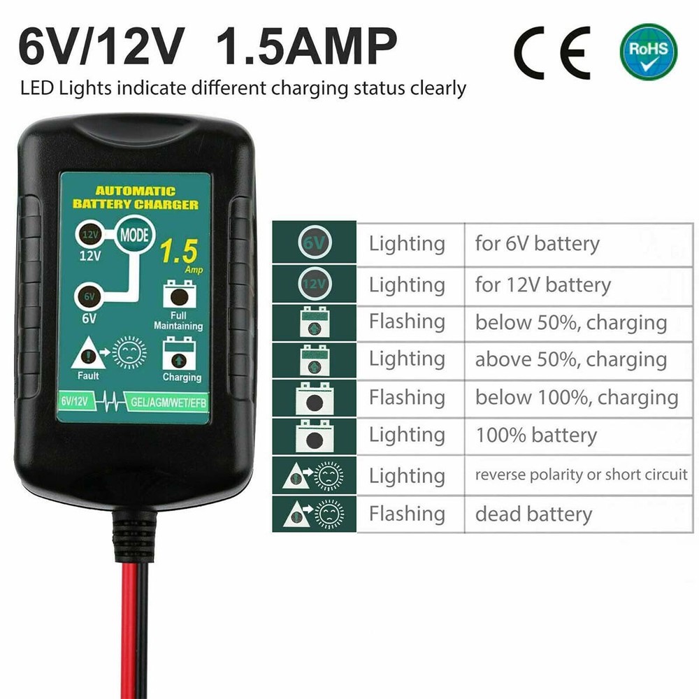6V 12V Automatic Battery Charger Motorcycle Trickle Float Maintainer