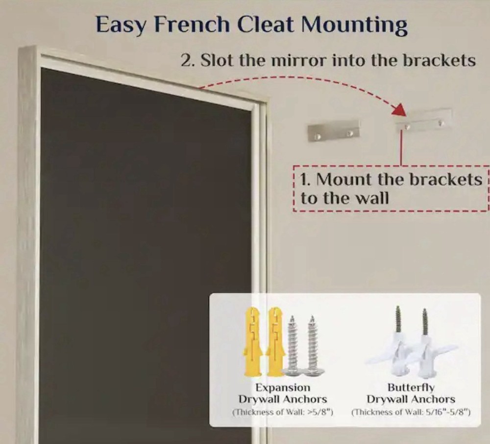NEW KeonJinn 24" x 36" Rectangular Bathroom Mirror Vanity - Brushed Nickel