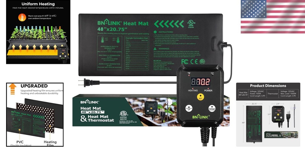 48" x 20.75" Hydroponic Heating Pad with Waterproof Design & Digital Control