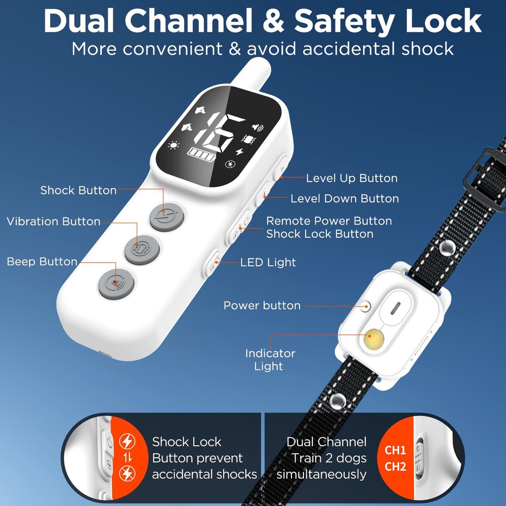 Dog Training Collar with Remote Control, 3300FT and 4 Training Modes Beep,Vib...