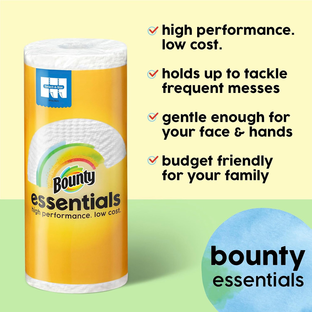 Essentials Select-A-Size Paper Towels, White, 2 Triple Rolls = 6 Regular Rolls (