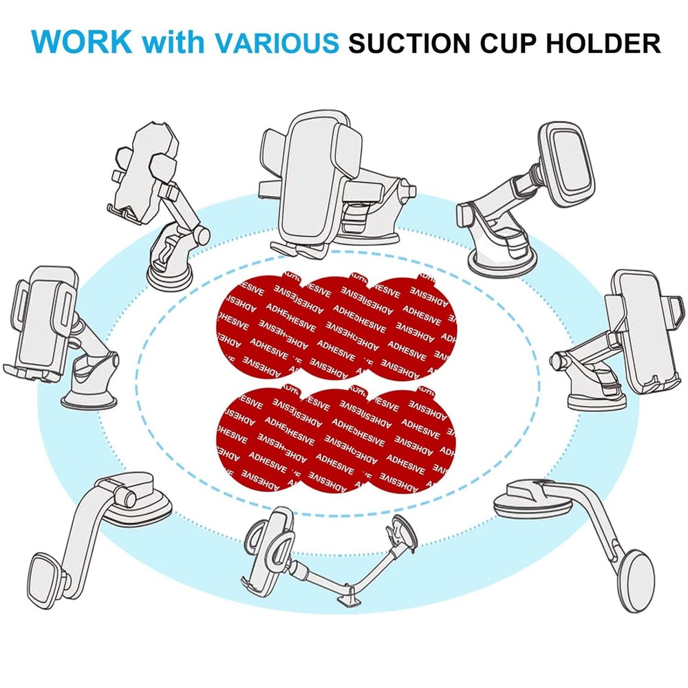 6 Pack Dashboard Pad Mounting Disk Adhesive for Suction Cup Car Phone Holder