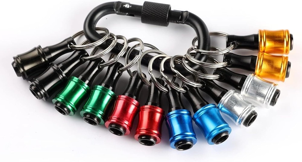 12pc Portable Bit Holder Keychain with Black Carabiner - Versatile Tool Set