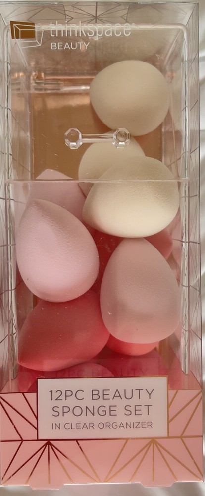 12-Piece Thinkspace Beauty Blending Sponge Set Plus Clear Organizer (Pink)