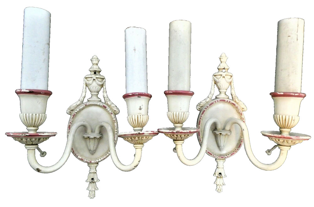 🔥Antique Pair Classical Urn Pull Chain Two-Arm Sconces. 12" Tall OFFERS WELCOME