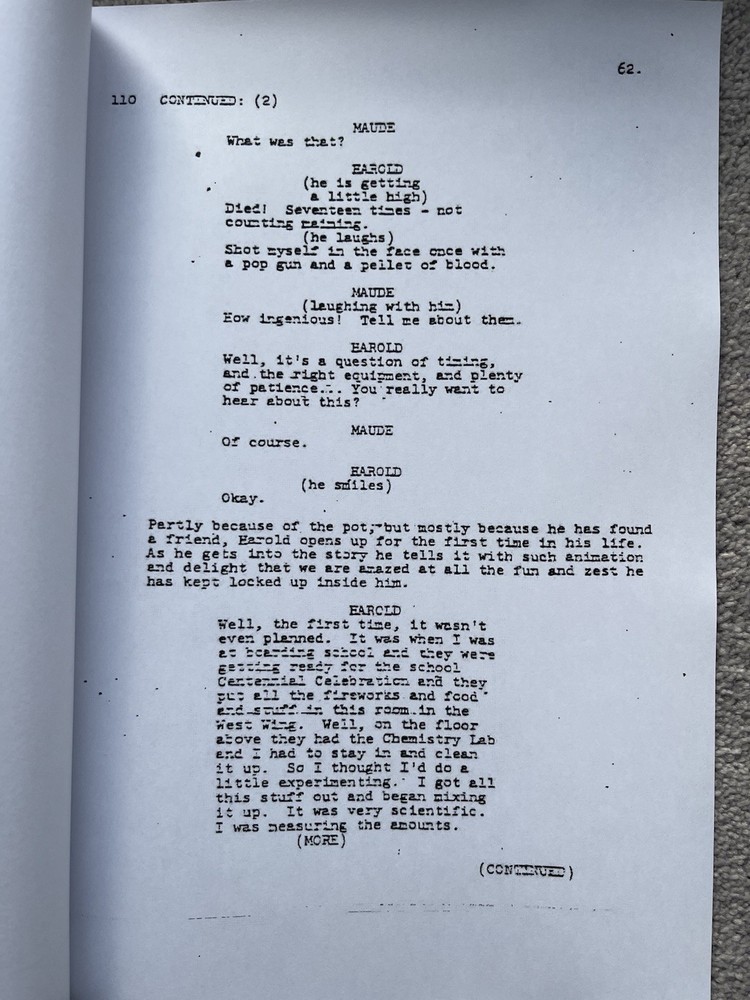Harold And Maude Film Script / Screenplay. Ruth Gordon, Bud Cort.