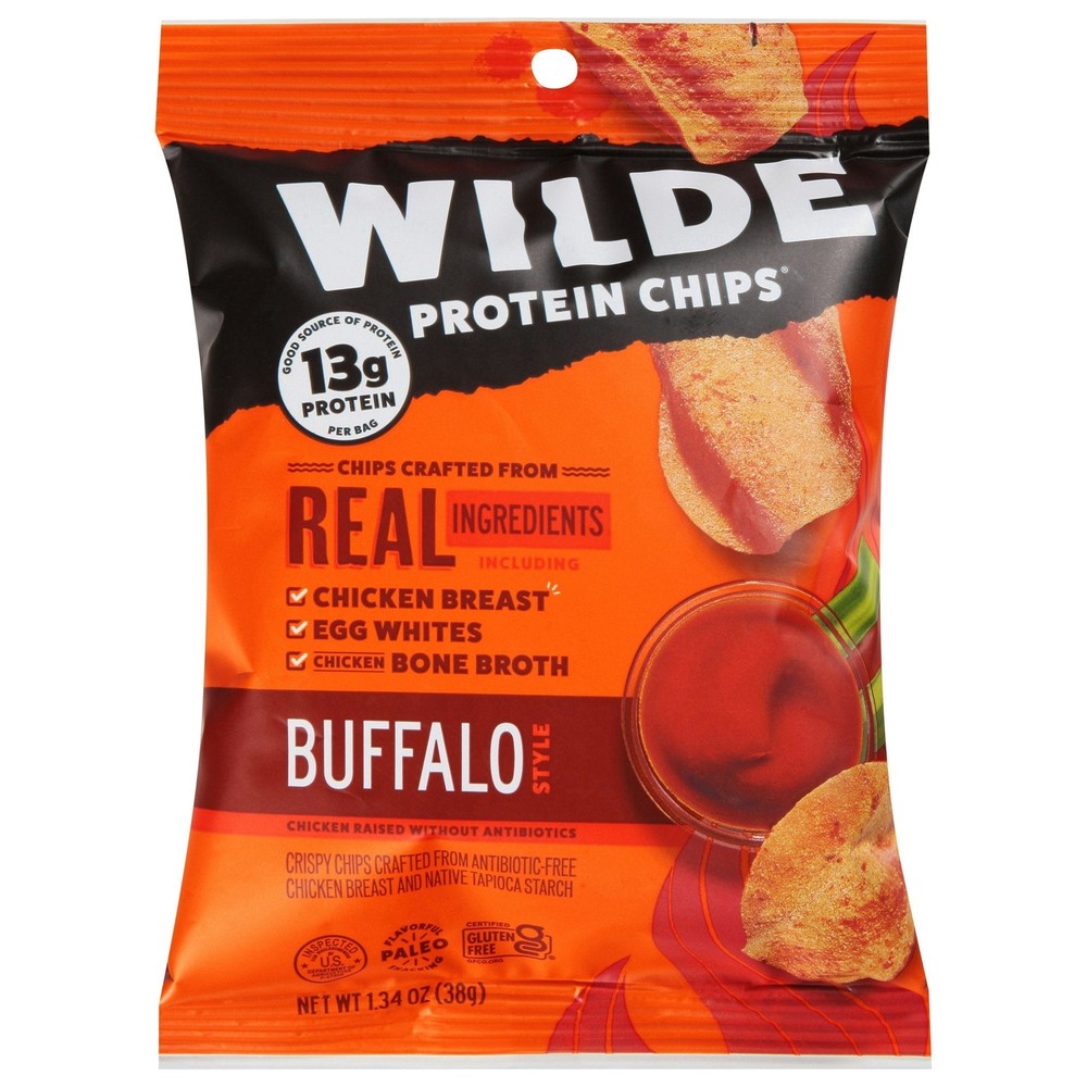 Wilde Protein Chips Buffalo Style Chicken Thin and Crispy 1.34oz  (6 Pack)