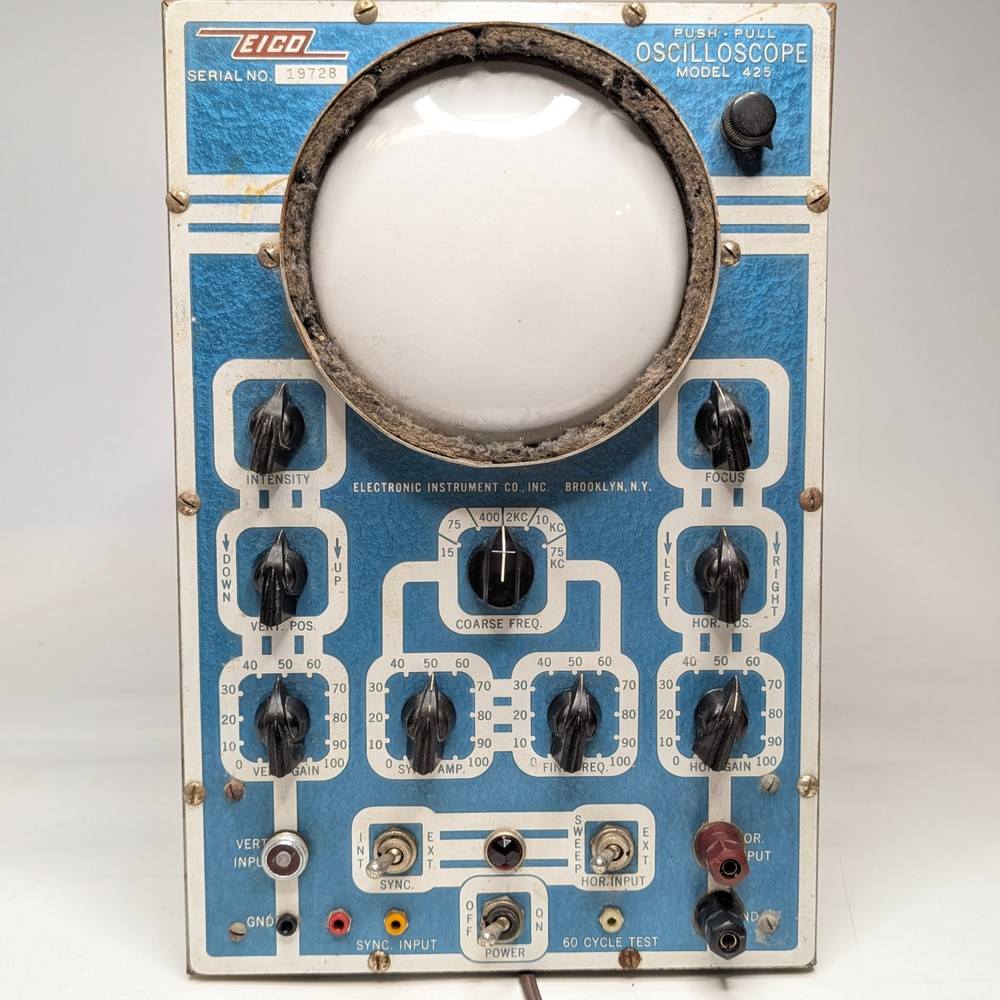 Vtg EICO Model 425 Push-Pull Oscilloscope PARTS / REPAIR Vacuum Tube Lab Test