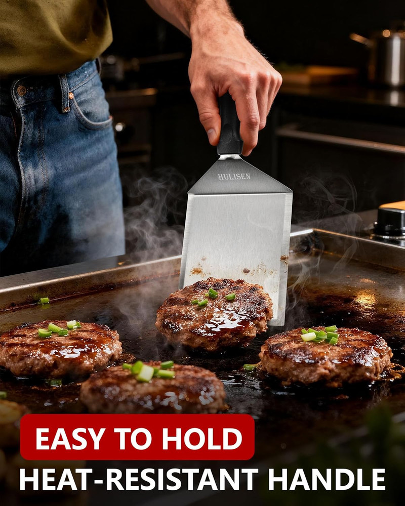 Large Stainless Steel Grill Spatula Turner Scraper Smashed Burger Griddle