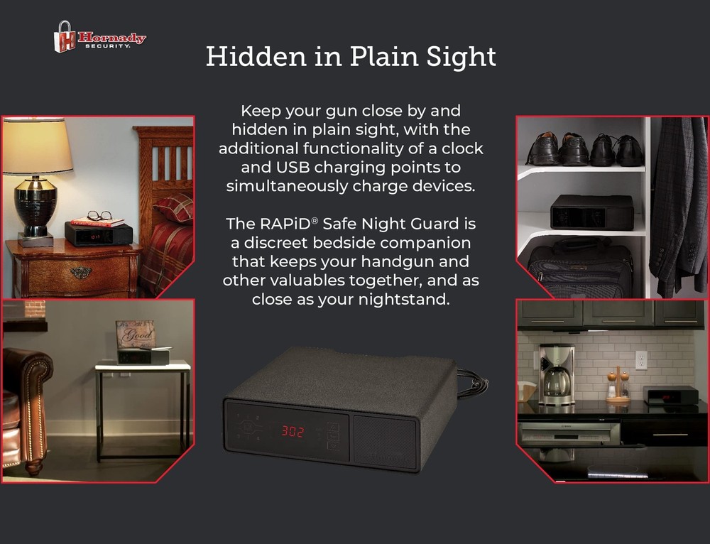 Hornady Rapid Safe Night Guard – Nightstand Gun Safe with RFID Reader, Clock,...