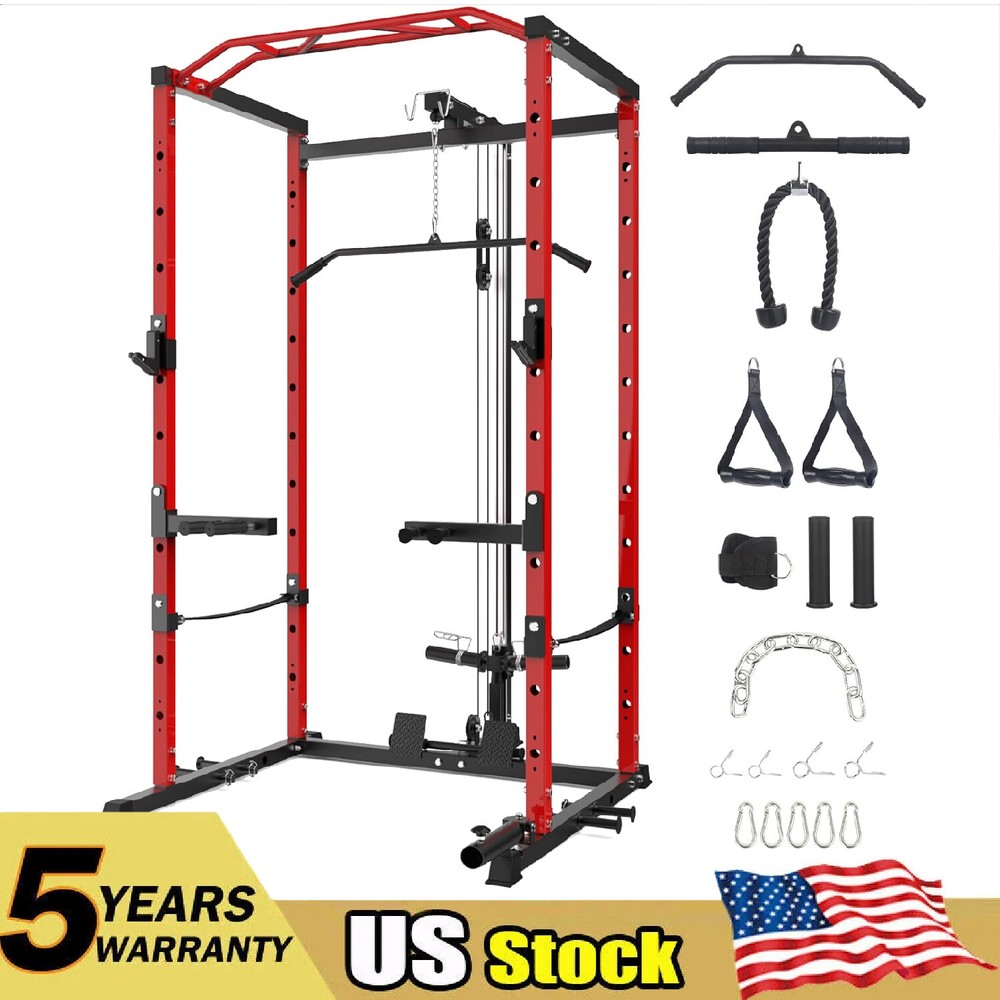 Power Cage Power Rack 1600LBS Multi-Functional Power Rack Workout w/LAT Pulldown