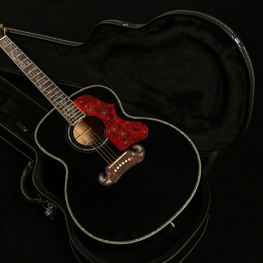 SJ200 Acoustic Electric Guitar 6 String Black Solid Spruce Top Abalone Inlay