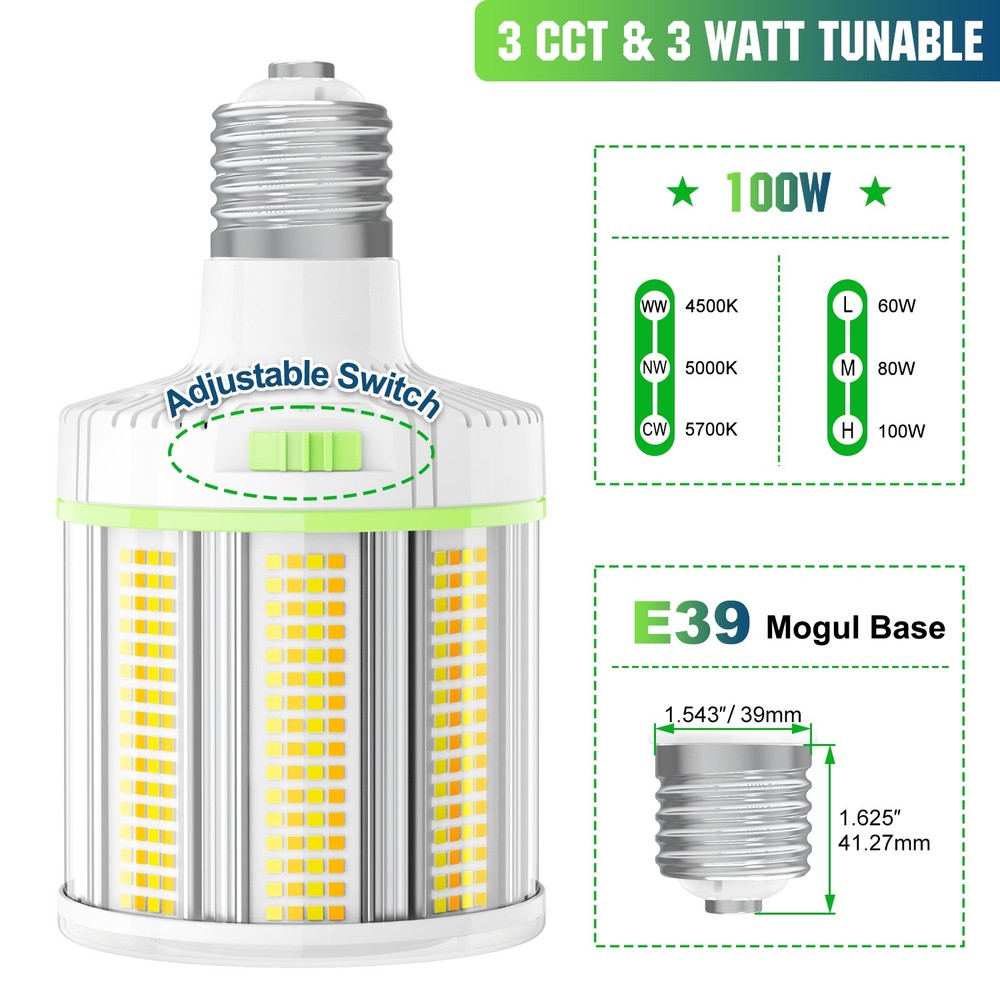 5Pack 100W LED Corn Light Equivalent 400W MH/HPS Warehouse Parking Lot Light E39
