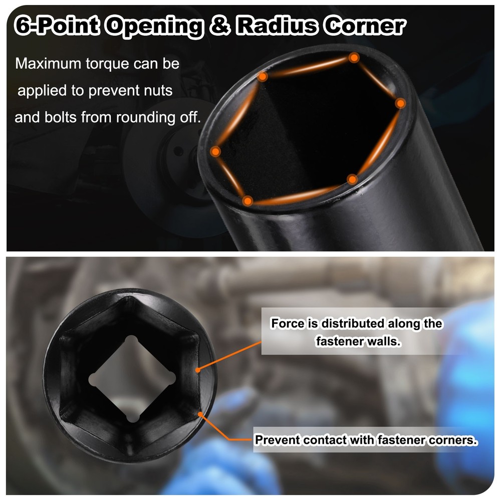 2pcs 6-Point Deep Impact Socket 32mm Metric Socket 1/2" Drive 8" Long