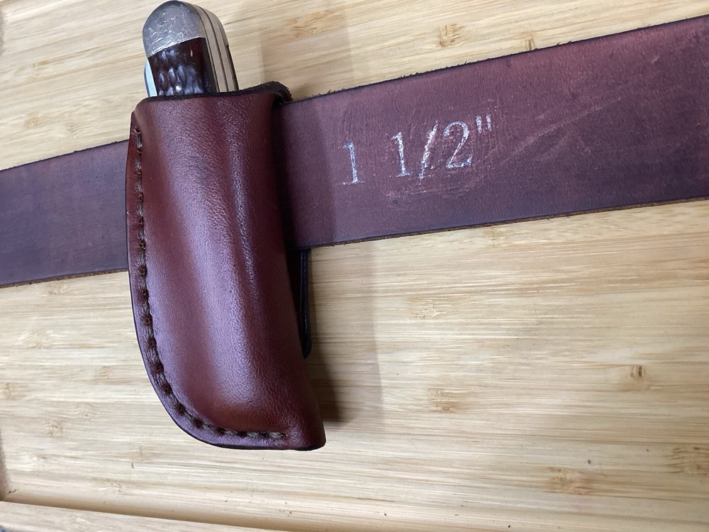 Trapper Size Leather Folding Knife Belt Loop Sheath (Sheath Only)