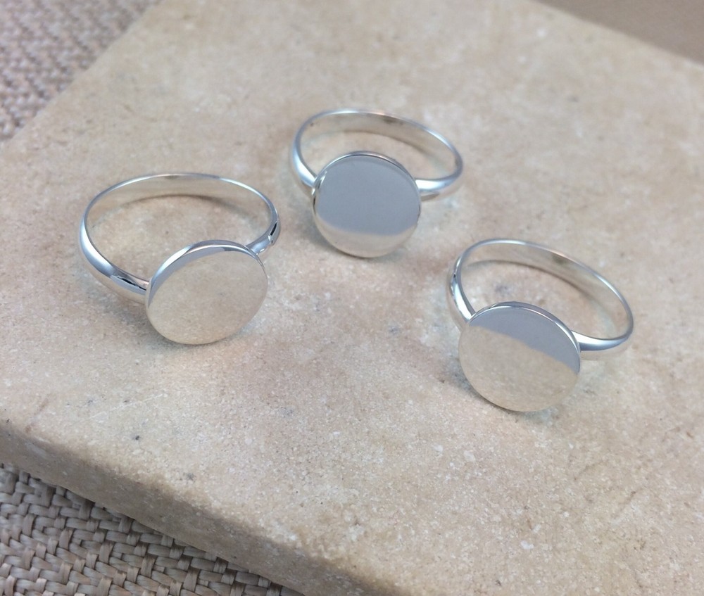Sterling Silver Ring Blank with 12mm Pad Adjustable 925 Quality Finding HEA