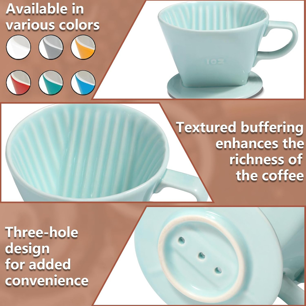 Pour over Ceramic - Coffee Dripper Ceramic Coffee Maker with 3 Holes Flat Bottom