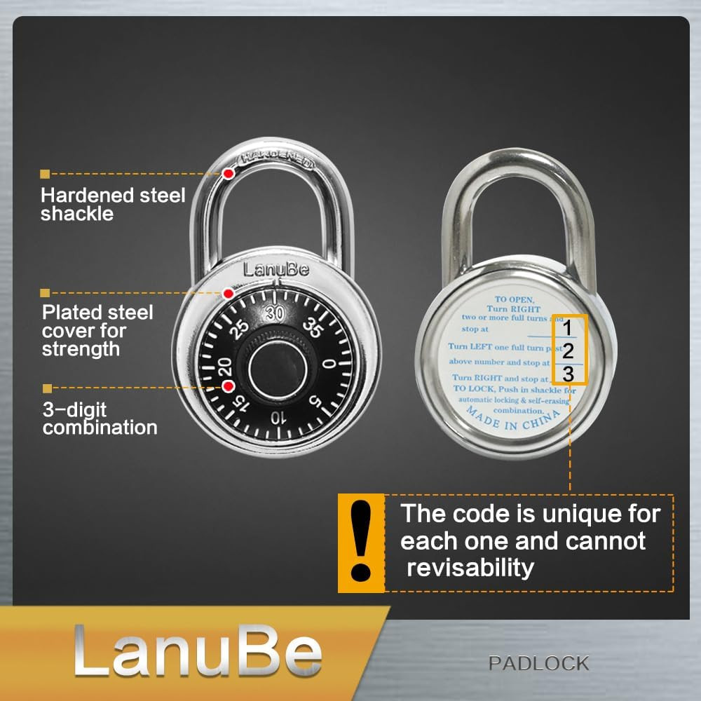 Lock Standard Dial Combination Lock 2 in. Wide, with Different Combinations Blac