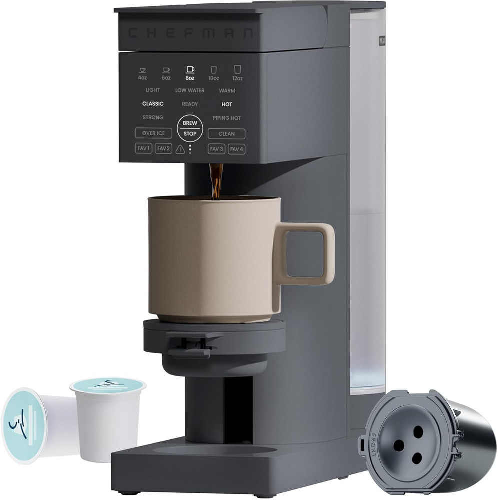 Caffeinator Single Serve Coffee Maker, Brew Pods & Grounds, Programmable Drip Co
